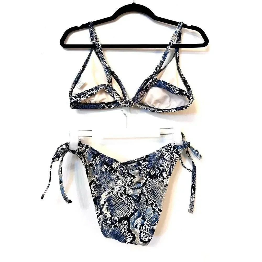 Shade & Shore Triangle Snake Bikini Top And Cheeky Bottoms 2Pc Set Blue L/M